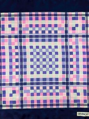 Givenchy Pink, Purple & Navy Check Plaid Silk Scarf